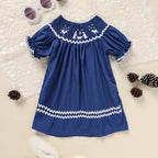 Toddler Infant Girl Christmas  Embroidery Short Sleeve Princess Party Dress Smocked Baby Girl Clothes