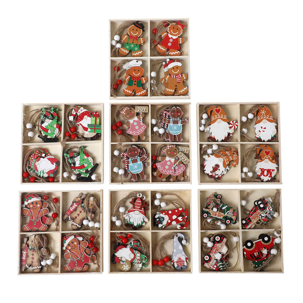 12 pcs Christmas Wooden Pendant Boxed Christmas Tree