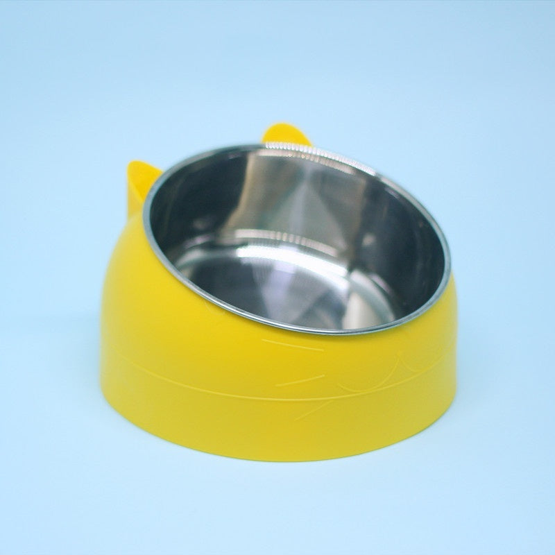 Stainless Steel Bowl Double Bowl Cervical Protection Oblique Mouth Hot Pet Food Basin Supplies