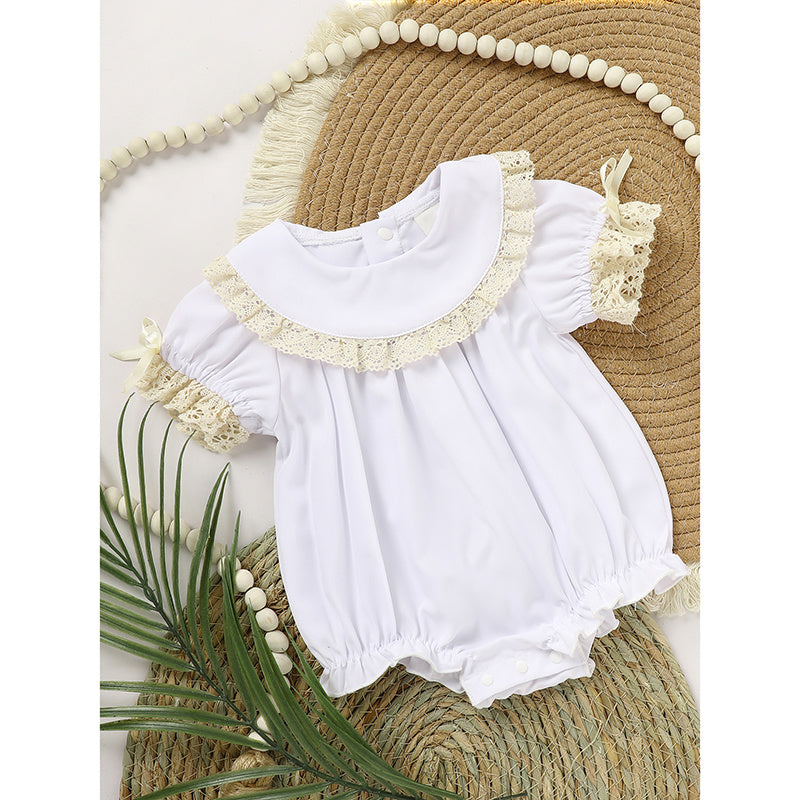 Baby Girl White Lace Romper Soft & Stylish Short Sleeve Bubble Jumpsuit