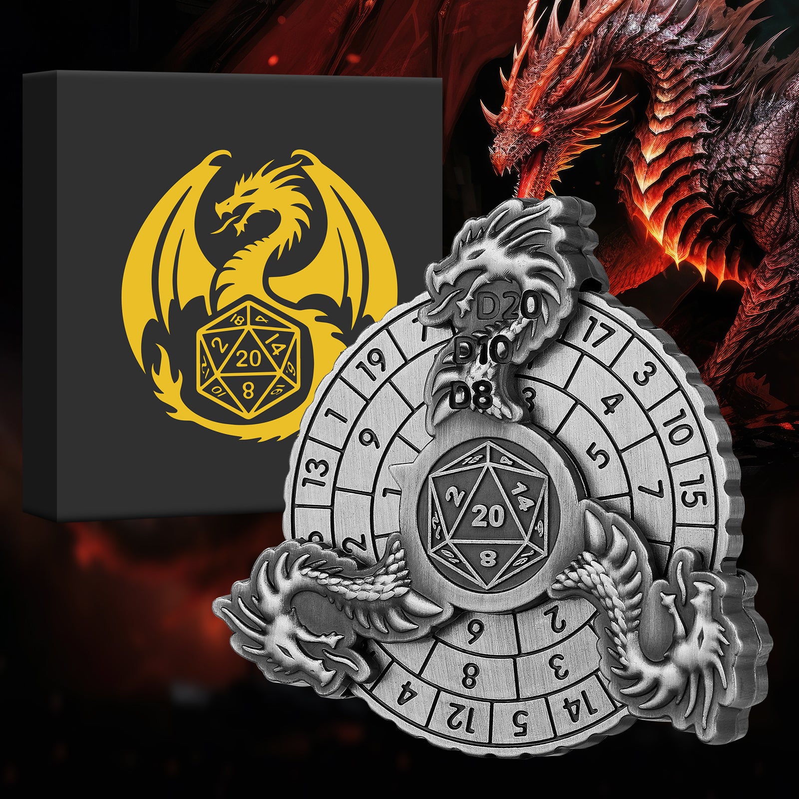 Retro Fantasy Style Turntable Dice Gift Box Set, Essential Creative Accessories For Board Games, Multi-faceted RPG Dice And Circular Scale Design - Advanced Tabletop Game Accessories And Collectibles