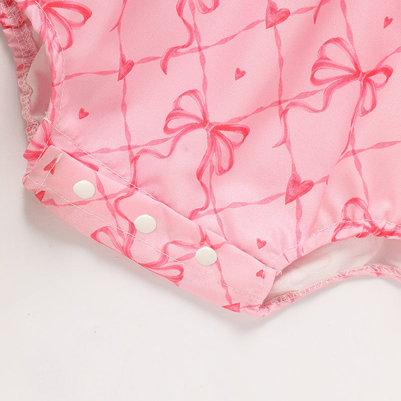 Baby Girl's Bowknot Graphic Print Romper, Daddy's Girl Letter Print Triangle Jumpsuit With Bubble Sleeves