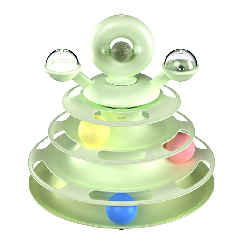 4 Levels Cat Toy Tower Turntable Roller Balls Toys Interactive