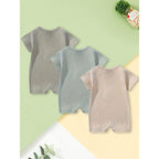 Baby Boys One-Piece Romper Set of 3 Long Sleeve Ribbed Button Jumpsuit