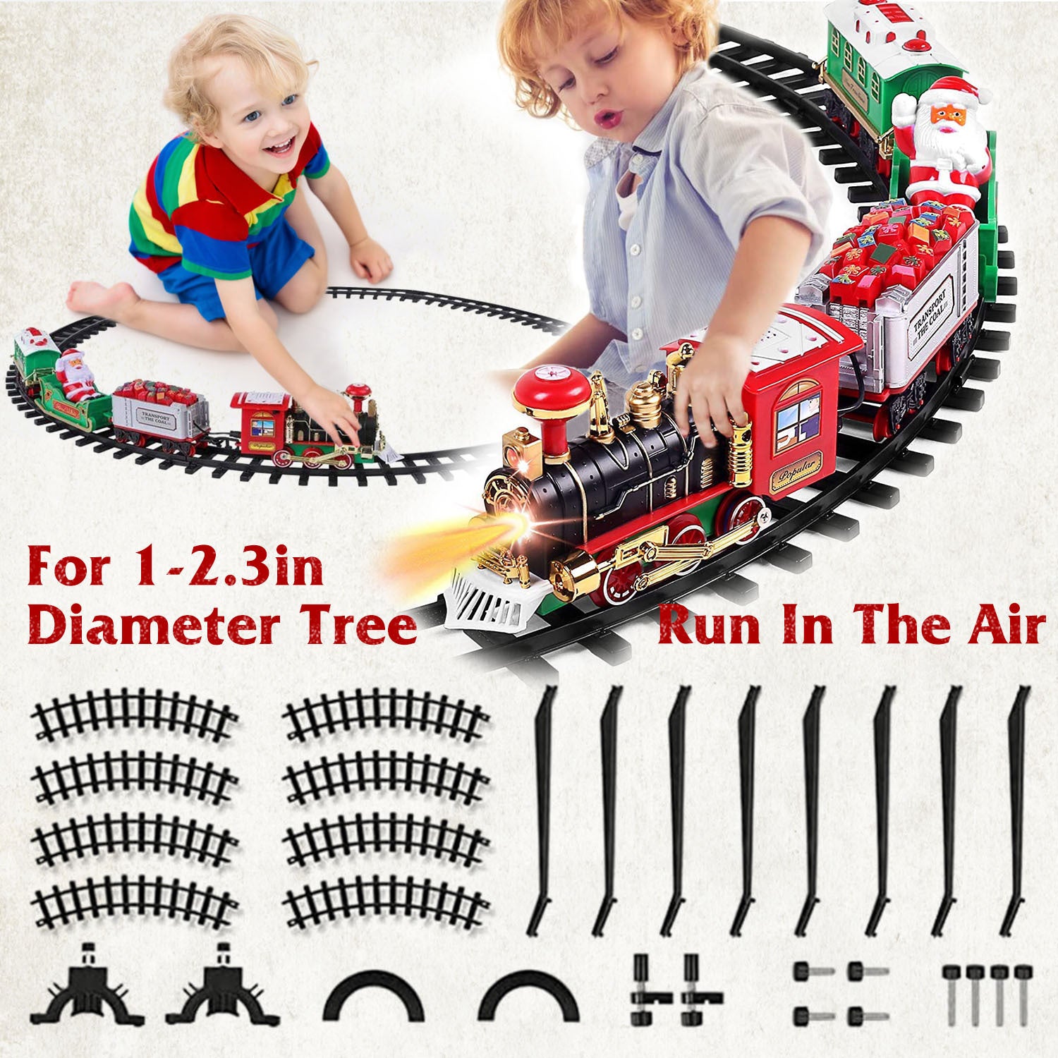 Train Set  Christmas Steam Train Kit Tree Surround Track Battery Operated With Sound Light