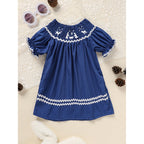 Toddler Infant Girl Christmas  Embroidery Short Sleeve Princess Party Dress Smocked Baby Girl Clothes