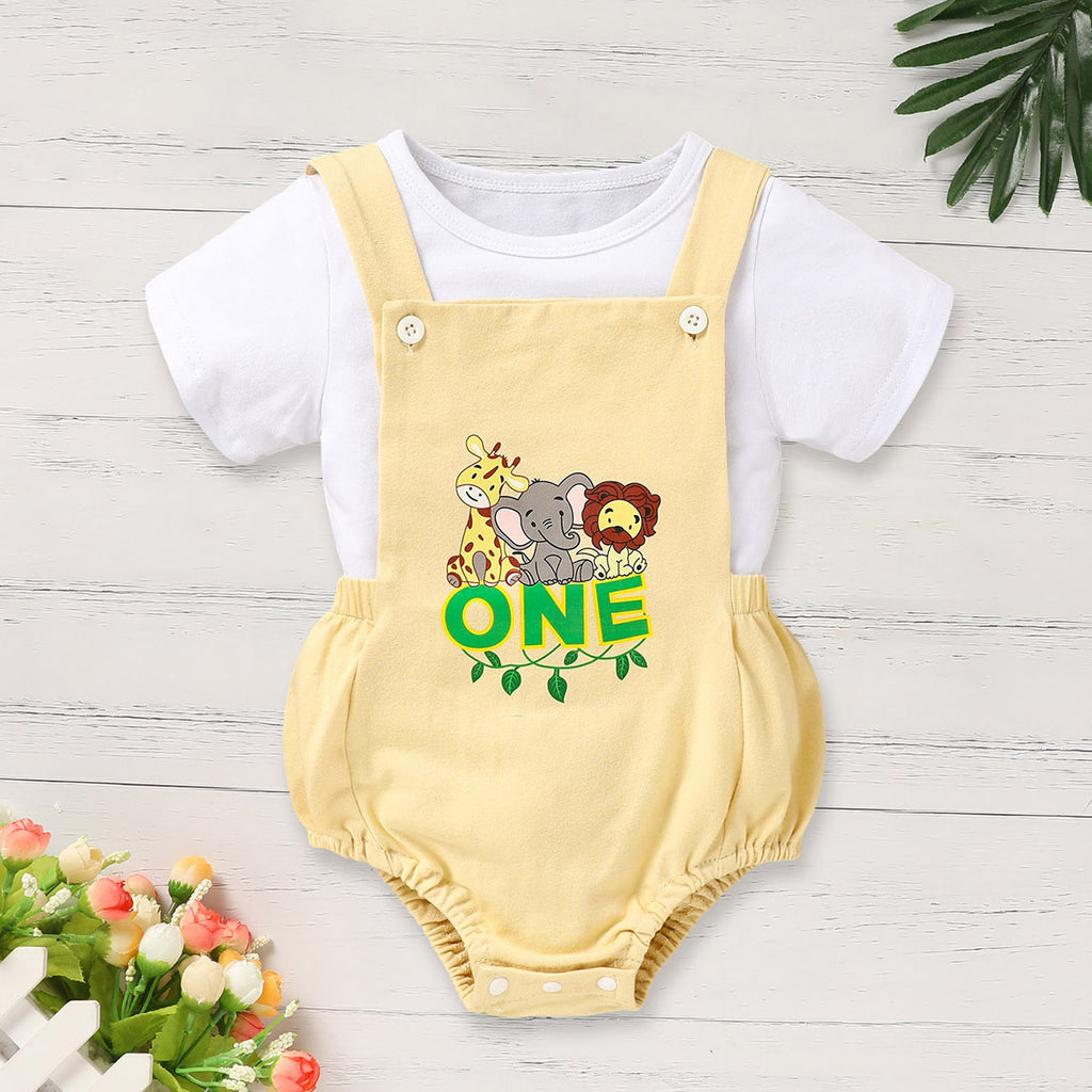 Infant Baby Boy Gentleman Outfit Summer Short Sleeve Crew Neck T  Suspender Romper Jumpsuit Set