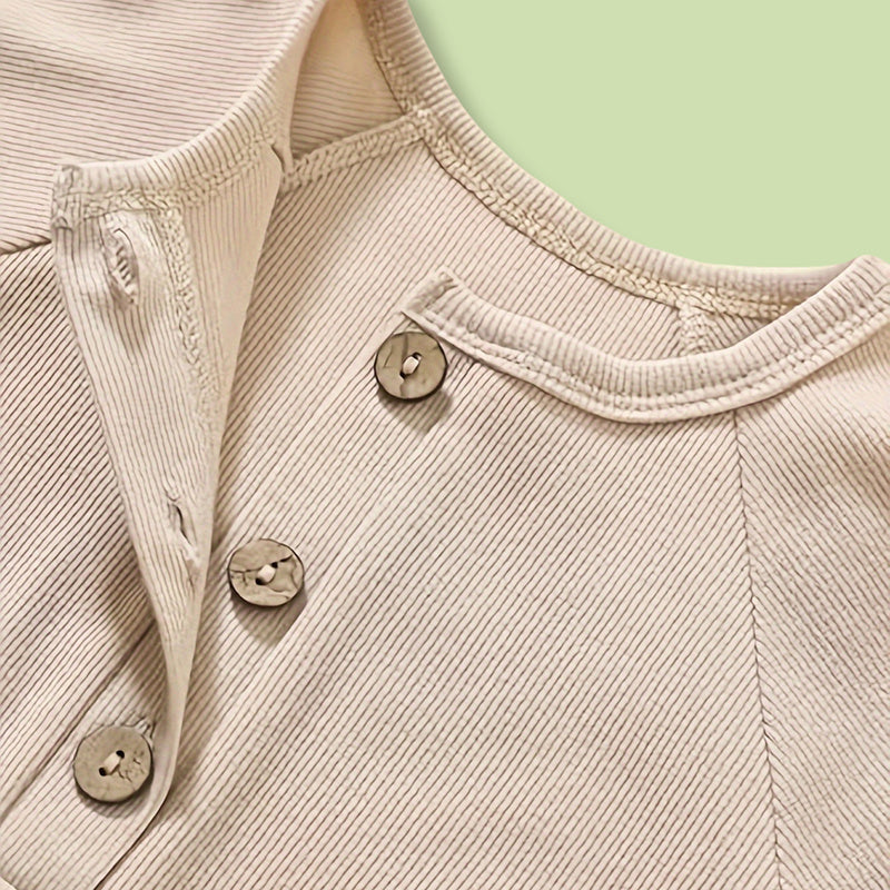 Baby Boys One-Piece Romper Set of 3 Long Sleeve Ribbed Button Jumpsuit