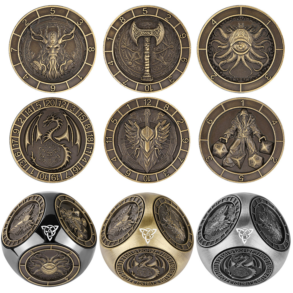 6-pack DND Dice Wheel Gift Box Set, Retro Wheel Metal Polyhedral Board Game Prop, Desktop Role Playing Decoration Collectibles Game Dice Accessories