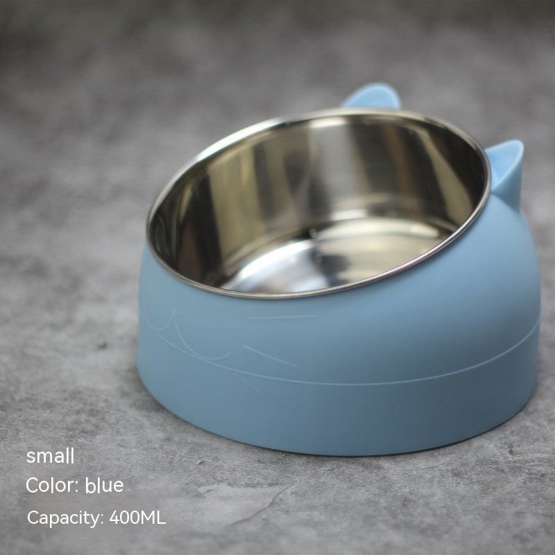 Stainless Steel Bowl Double Bowl Cervical Protection Oblique Mouth Hot Pet Food Basin Supplies