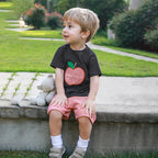 Toddler  Back To School Outfit Summer Applique T-Shirt & Red Gingham Shorts Set