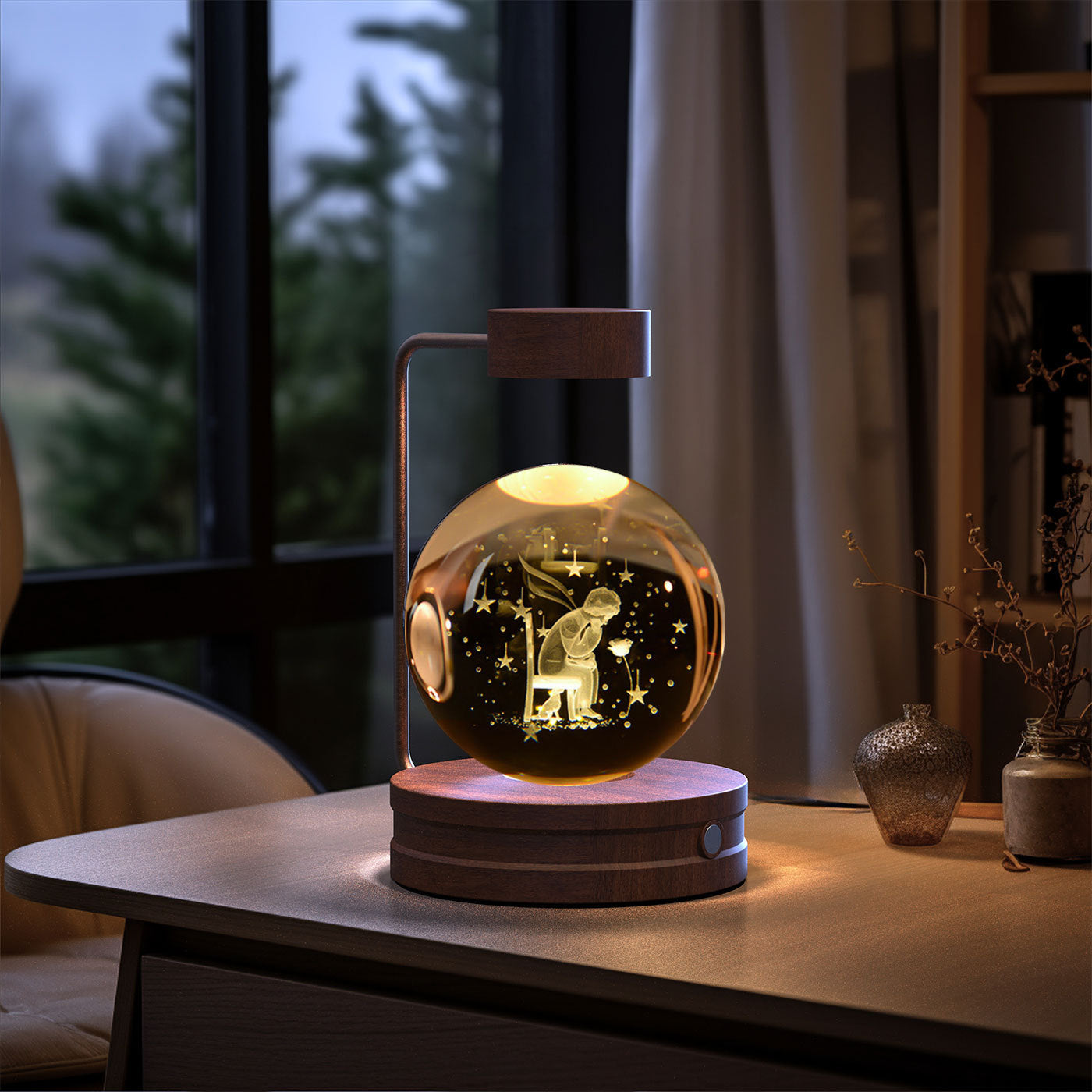 Crystal Ball Cosmic Indoor Night Light USB Power Warm Bedside Light Birthday Gift Night Lamp