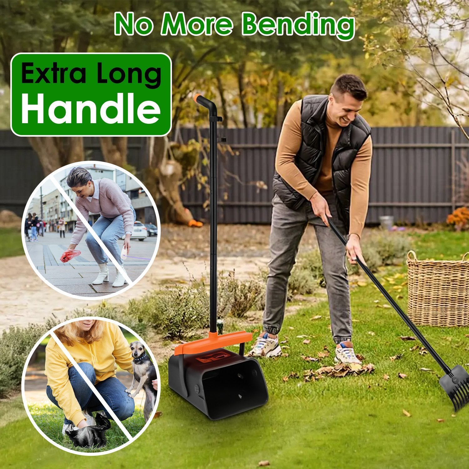 Pooper Scooper Kit Dog Poop Rake & Swiveling Bin