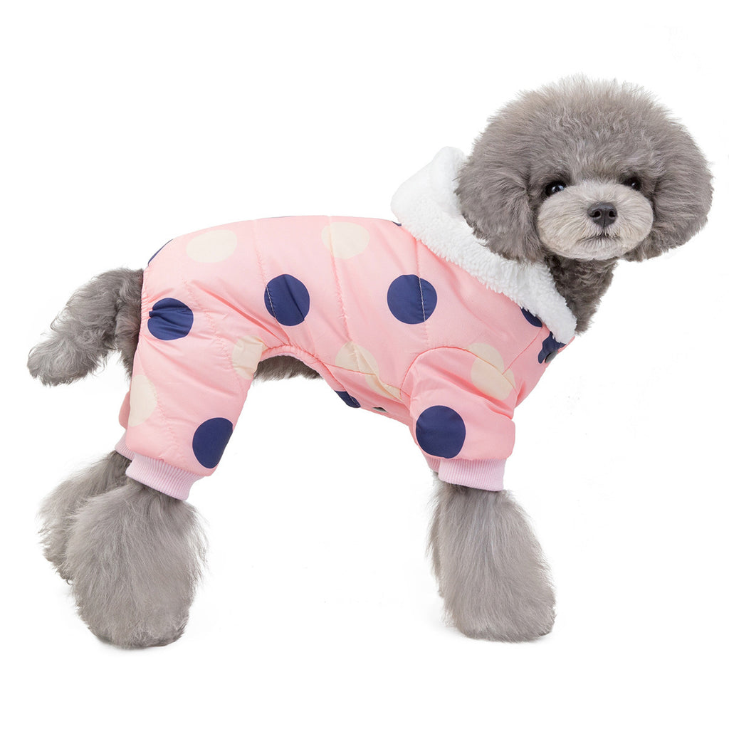 Warm big polka dot four-leg cotton coat for dogs
