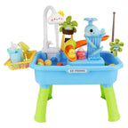 3 In 1 Kitchen Sink Toy With Electric Faucet Water Table Fishing Game