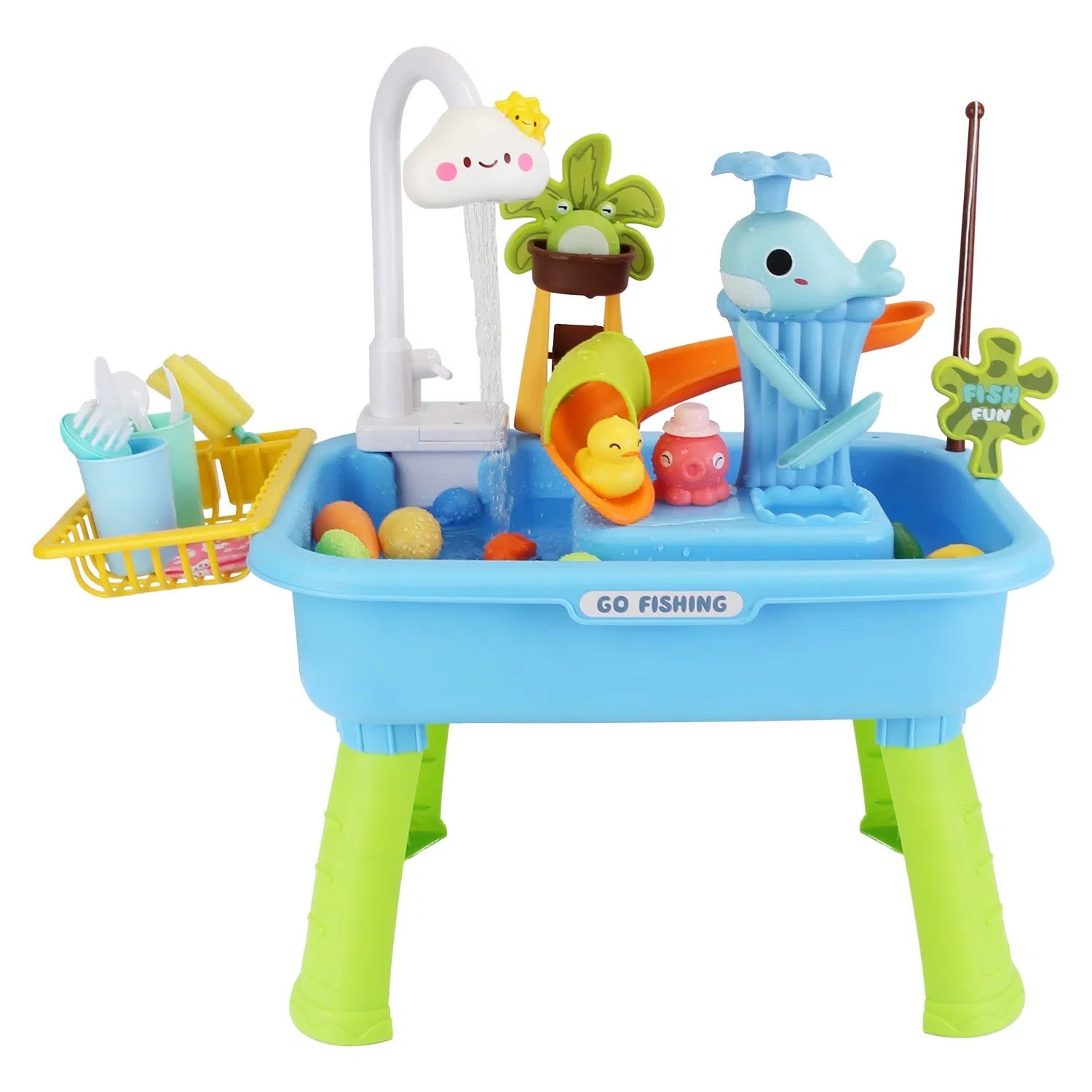 3 In 1 Kitchen Sink Toy With Electric Faucet Water Table Fishing Game