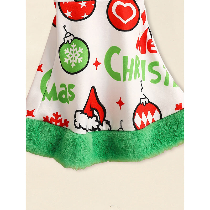 Toddler Baby Girls Christmas Clothes Ruffle Long Sleeve Heart Print Tops Dress Christmas Ball Print Flared Pants With Headband Outfits Set