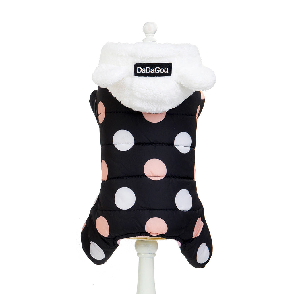 Warm big polka dot four-leg cotton coat for dogs