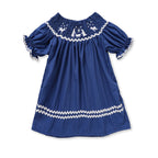 Toddler Infant Girl Christmas  Embroidery Short Sleeve Princess Party Dress Smocked Baby Girl Clothes