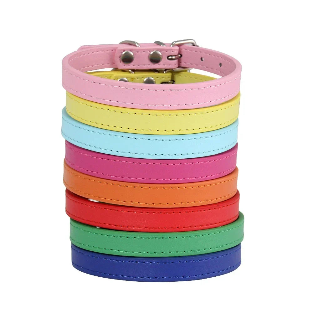 Colorful Leather Puppy Cat Collar