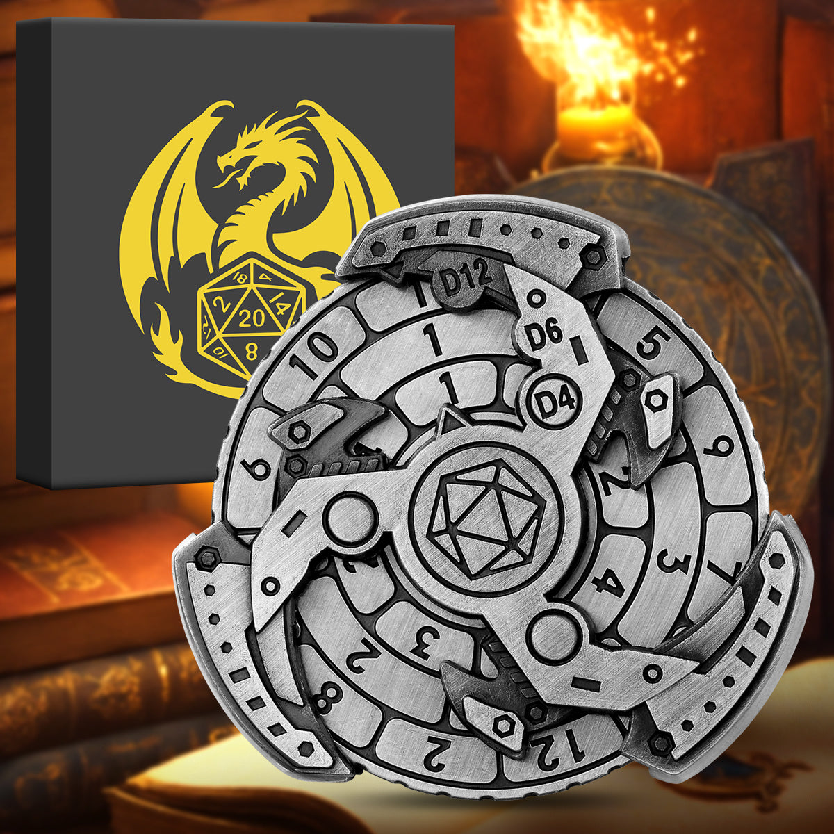 Wind And Fire Wheel DND Dice Wheel Gift Box Set, Fingertip Gyro Retro Compass Table Role Playing Game Dice, Parent Child Game, Toy Accessories Gift, Multiplayer Role Playing Board Game Accessories