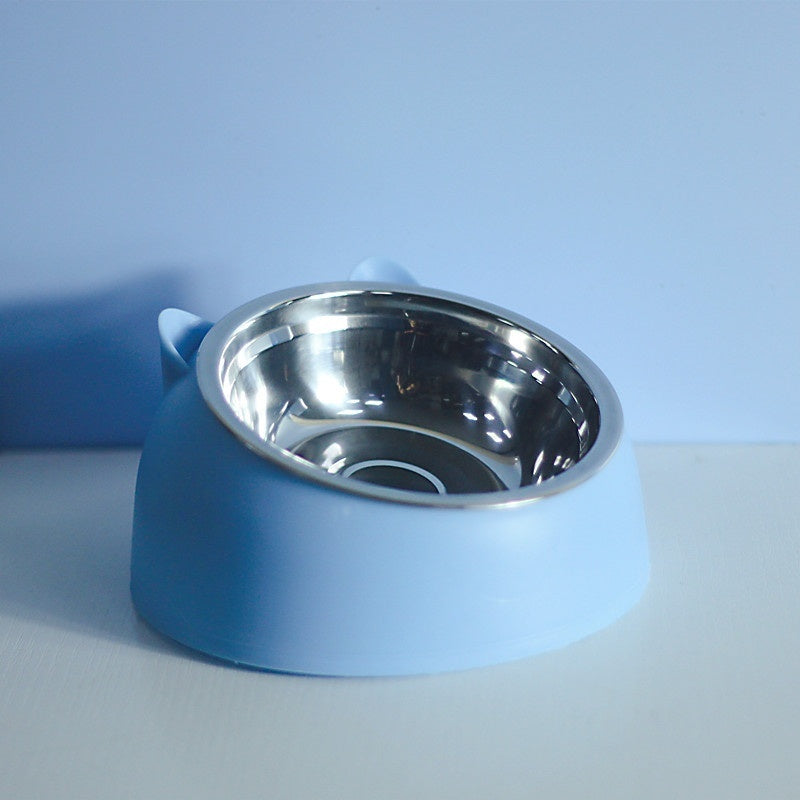 Stainless Steel Bowl Double Bowl Cervical Protection Oblique Mouth Hot Pet Food Basin Supplies