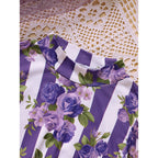 Toddler Girl Purple Rose Print Girls Outfit, Spring Fall Stripe Top With Belt Skirts