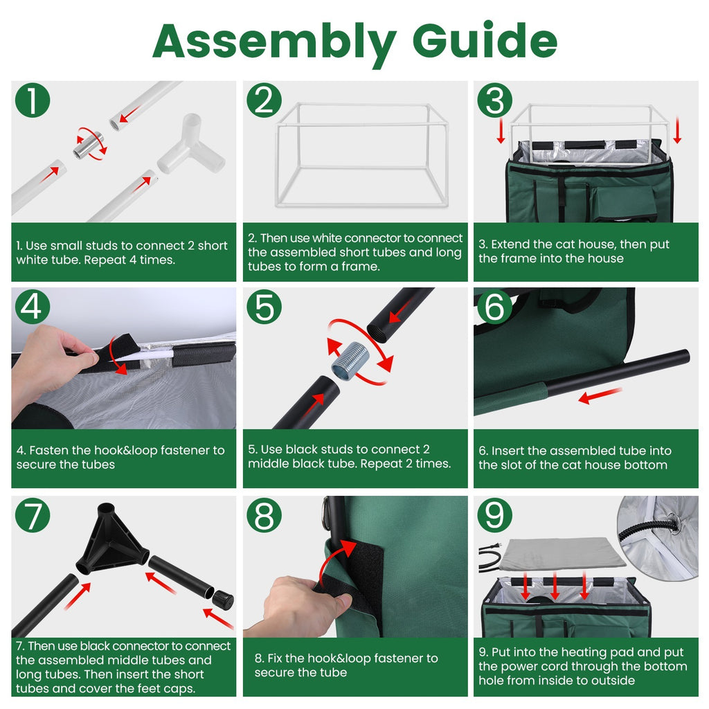 Waterproof Heated Cat House Outdoor Weatherproof Insulated Kitty Shelter for Feral Cat Heated-Chew Cord
