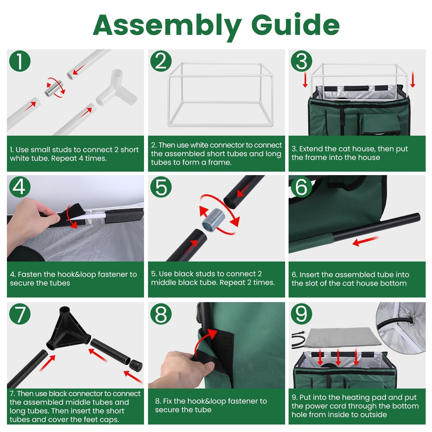 Waterproof Heated Cat House Outdoor Weatherproof Insulated Kitty Shelter for Feral Cat Heated-Chew Cord
