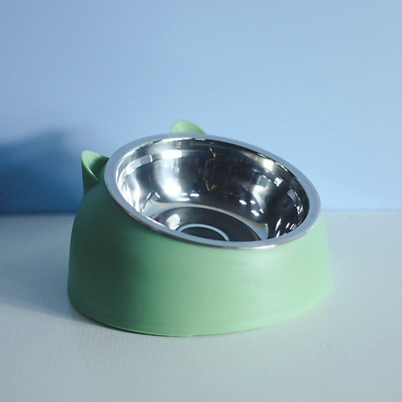 Stainless Steel Bowl Double Bowl Cervical Protection Oblique Mouth Hot Pet Food Basin Supplies