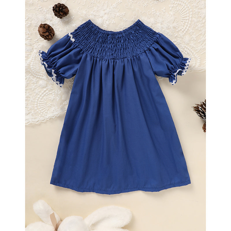 Toddler Infant Girl Christmas  Embroidery Short Sleeve Princess Party Dress Smocked Baby Girl Clothes