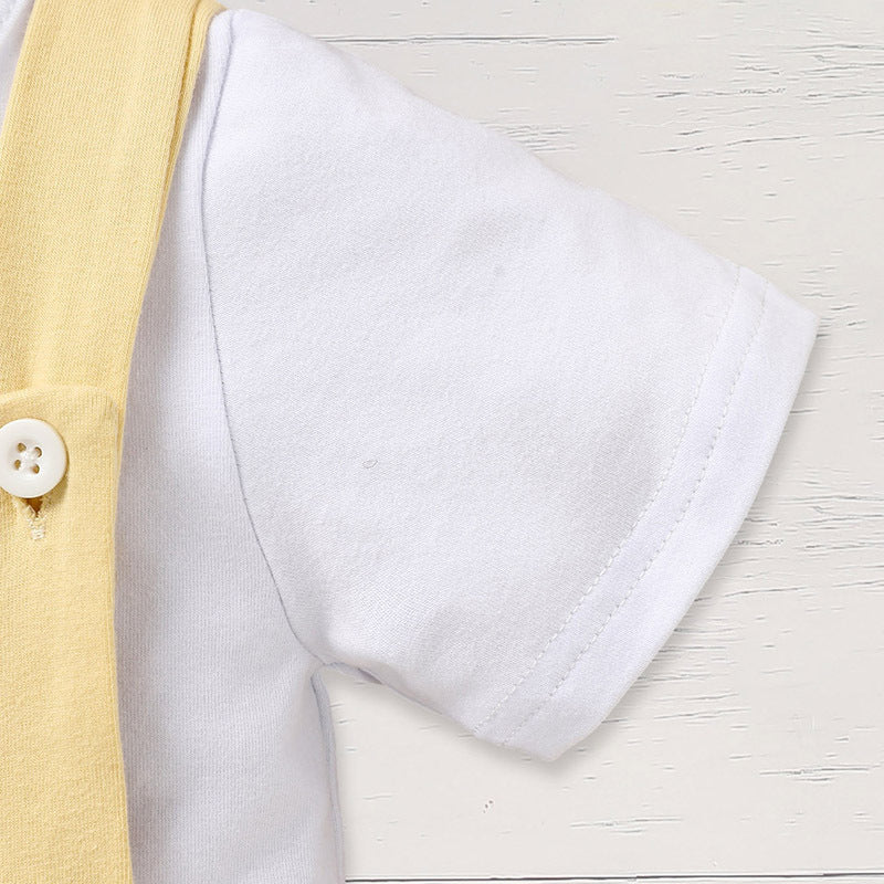 Infant Baby Boy Gentleman Outfit Summer Short Sleeve Crew Neck T  Suspender Romper Jumpsuit Set