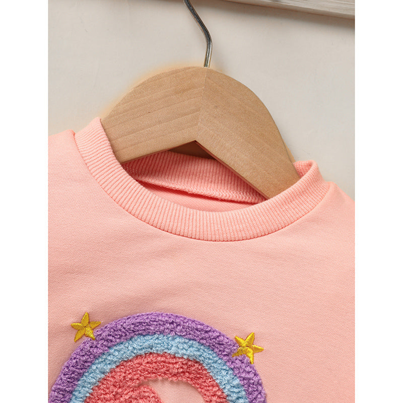 Girls Rainbow Skirt Set Letters Embroidery Long Sleeve Sweatshirt Tops & Rainbow Tutu Skirt Outfits