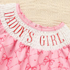 Baby Girl's Bowknot Graphic Print Romper, Daddy's Girl Letter Print Triangle Jumpsuit With Bubble Sleeves