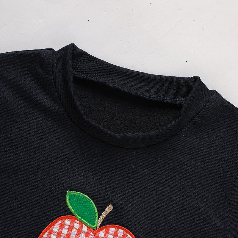 Toddler  Back To School Outfit Summer Applique T-Shirt & Red Gingham Shorts Set