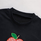 Toddler  Back To School Outfit Summer Applique T-Shirt & Red Gingham Shorts Set