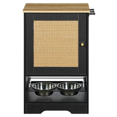 Pet Feeding Station With 2 Elevated Dog Bowls, Side Hooks, Anti-tip Kit, Hidden Pet Feeder Station For Feeding  Watering, Black