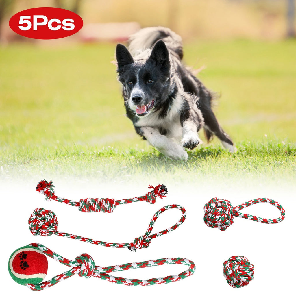 Set Of 5Pcs Christmas  Rope Chew Toys For Dogs