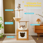 Solid Wood Cat Tree And Tower With Litter Box, Cat Scratching Board And Hammock For Indoor Large Cats