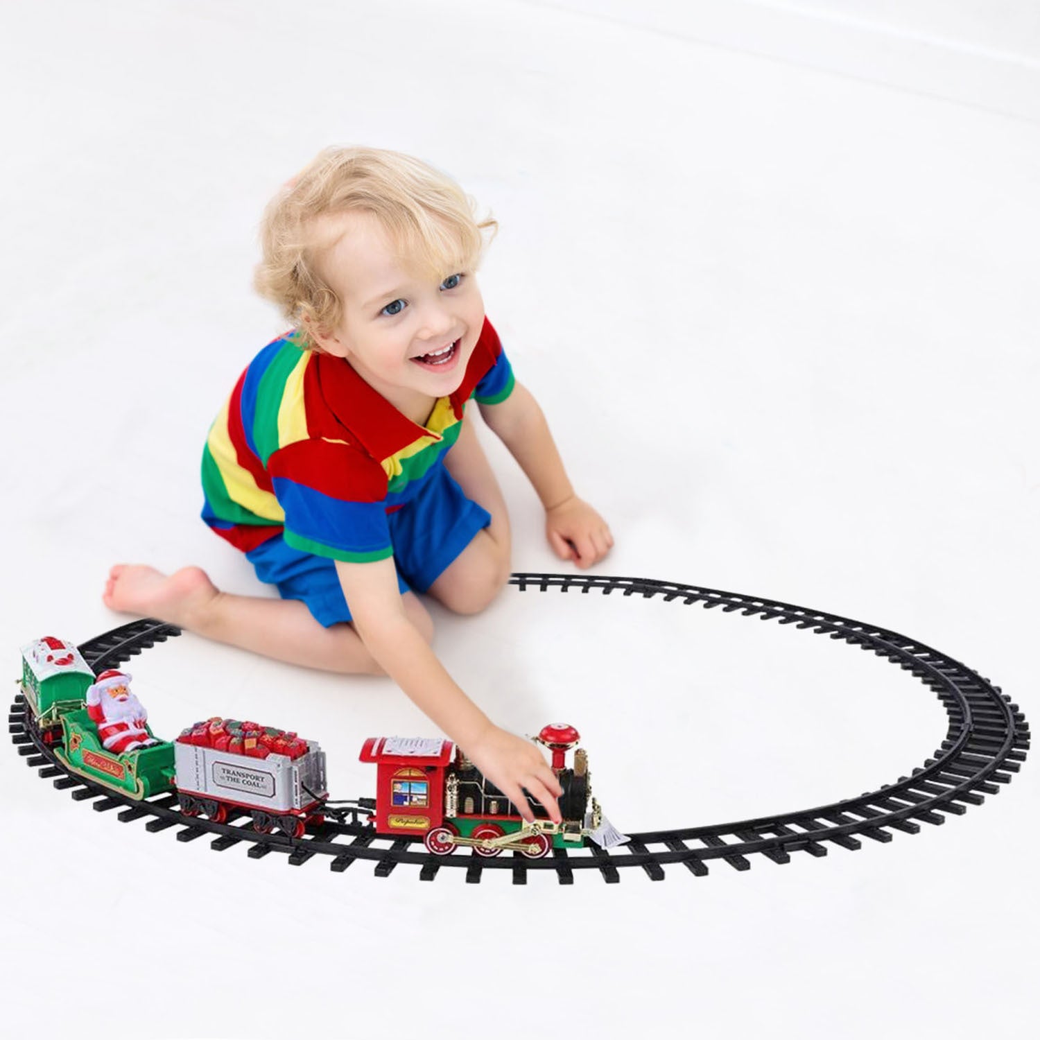 Train Set  Christmas Steam Train Kit Tree Surround Track Battery Operated With Sound Light