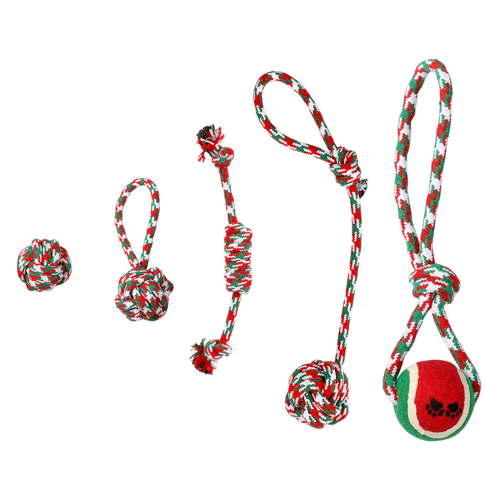 Set Of 5Pcs Christmas  Rope Chew Toys For Dogs