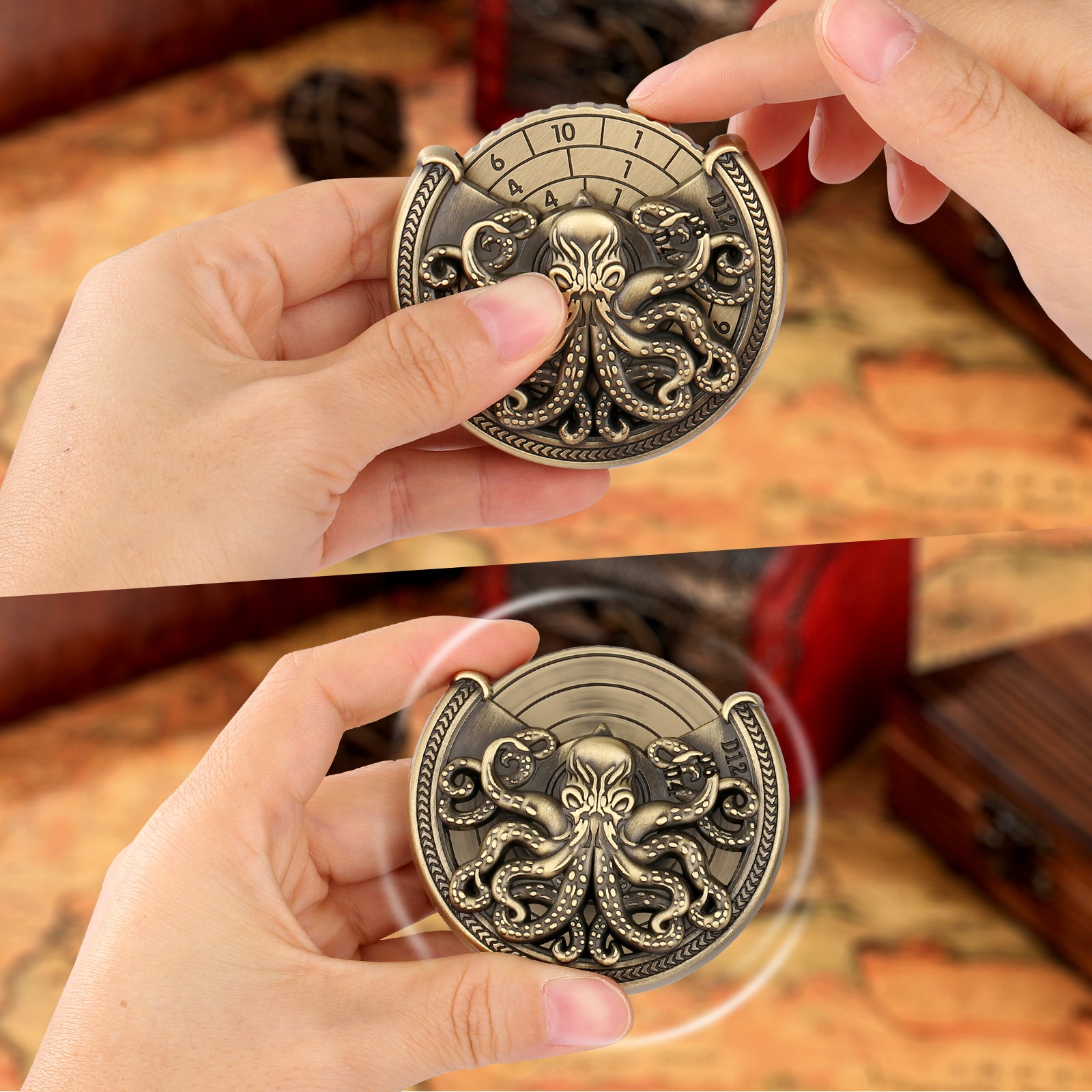 Vintage Kesulu Style, Super Refined Metal Octopus Dice Turntable Gift Box, Immersive Board Game Experience, D20 Random Surprise, Necessary Props For D&D Team