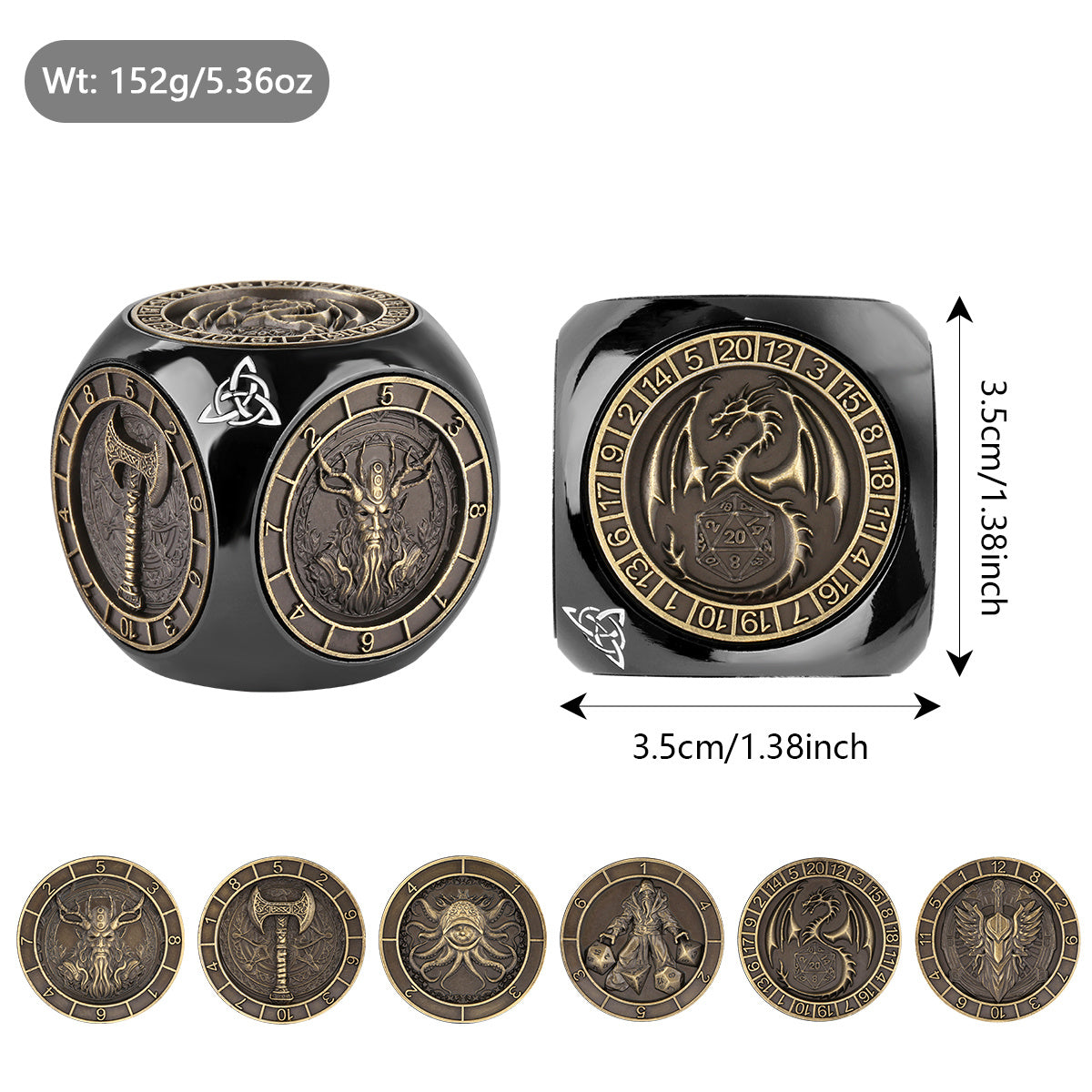 6-pack DND Dice Wheel Gift Box Set, Retro Wheel Metal Polyhedral Board Game Prop, Desktop Role Playing Decoration Collectibles Game Dice Accessories