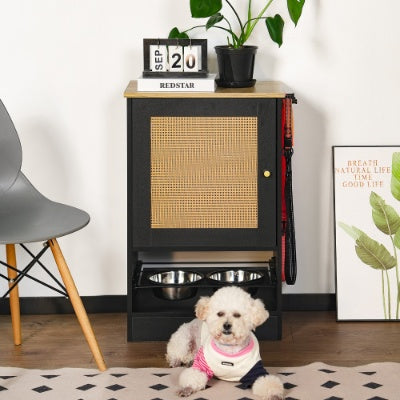 Pet Feeding Station With 2 Elevated Dog Bowls, Side Hooks, Anti-tip Kit, Hidden Pet Feeder Station For Feeding  Watering, Black