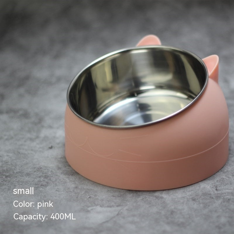 Stainless Steel Bowl Double Bowl Cervical Protection Oblique Mouth Hot Pet Food Basin Supplies