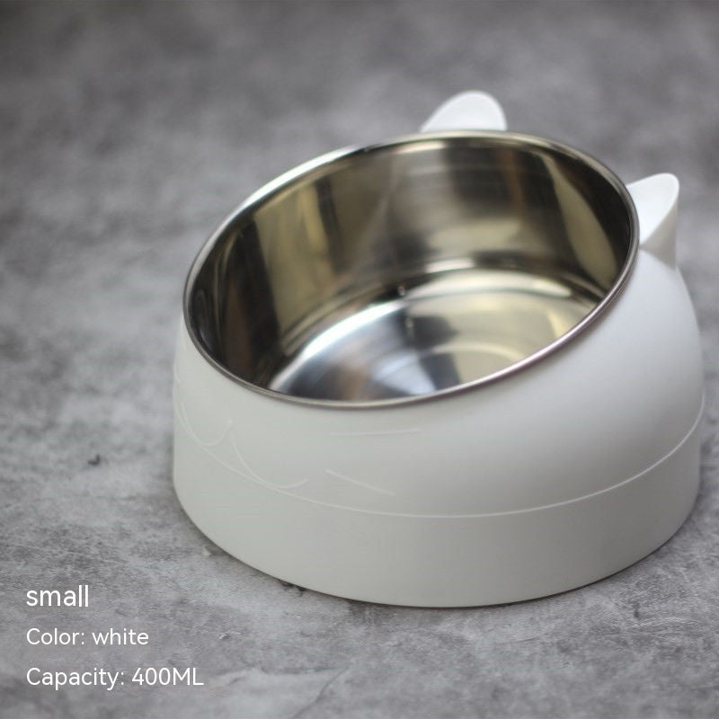 Stainless Steel Bowl Double Bowl Cervical Protection Oblique Mouth Hot Pet Food Basin Supplies