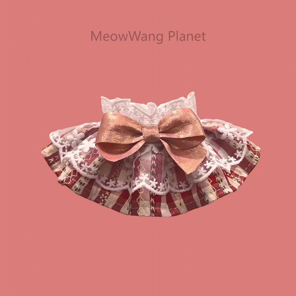 Handmade Lace Pet Neck Bib Heritage Plaid Ruffle Bandana For Dogs and Cats