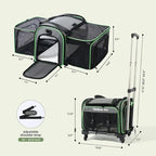 Portable Pet Carrier With Wheels And Six Sides For Cats And Small Dogs, Expandable Foldable