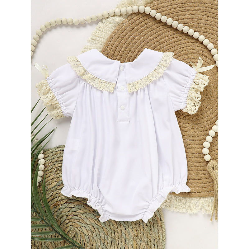 Baby Girl White Lace Romper Soft & Stylish Short Sleeve Bubble Jumpsuit