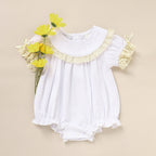Baby Girl White Lace Romper Soft & Stylish Short Sleeve Bubble Jumpsuit